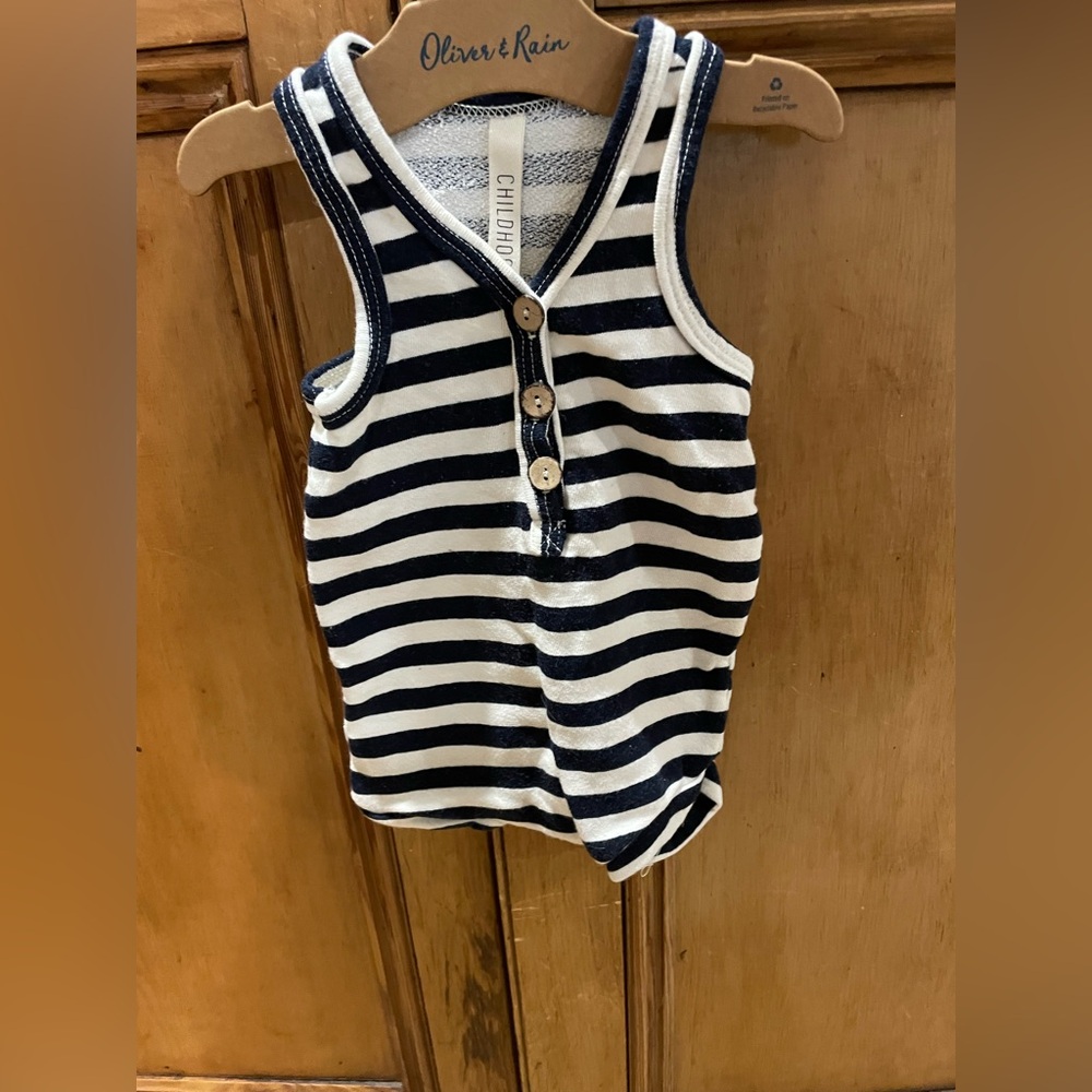 Blue and White One Piece Tank Top with V-Neck